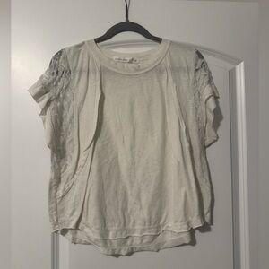 Altar'd State Women’s Cream Lace Sleeve Top